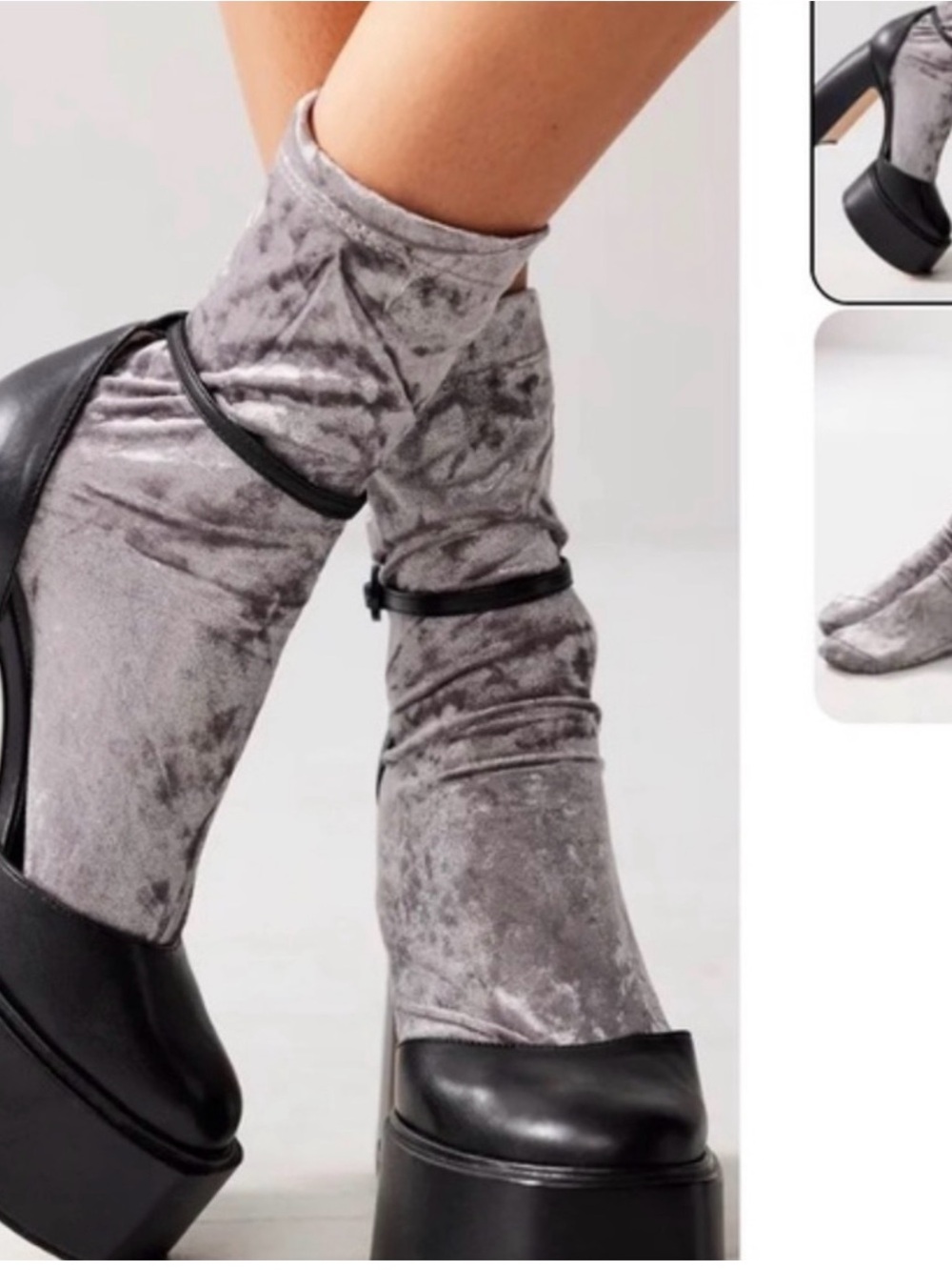Free People Silver Crushed Velvet Crew Socks OS